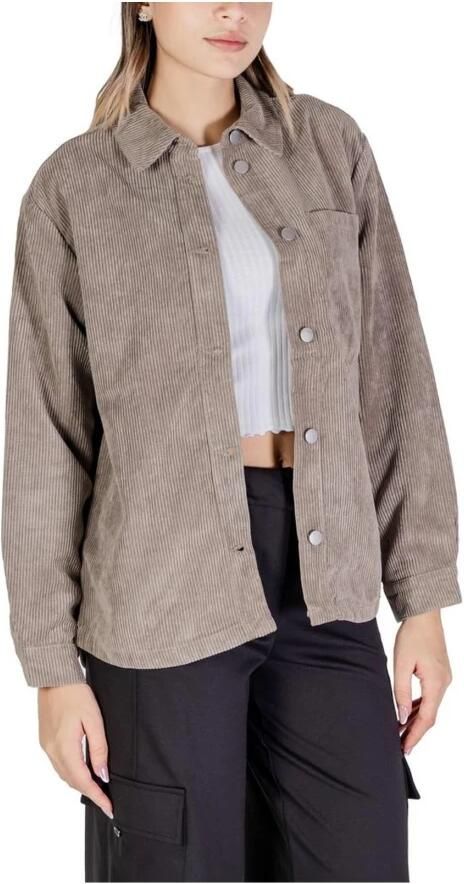 Jacqueline de Yong Ribfluwelen Overhemdjasje Beige Sweater Beige Dames