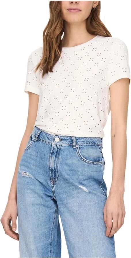 Jacqueline de Yong Witte Eyelet Detail T-Shirt White Dames - Foto 4