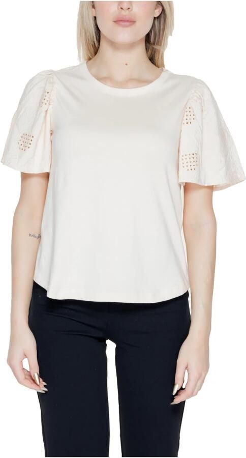 Jacqueline de Yong Flutter Sleeve Eyelet Top White Dames