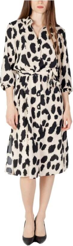 Jacqueline de Yong Luipaardprint Jurk met Knopen Beige Dames