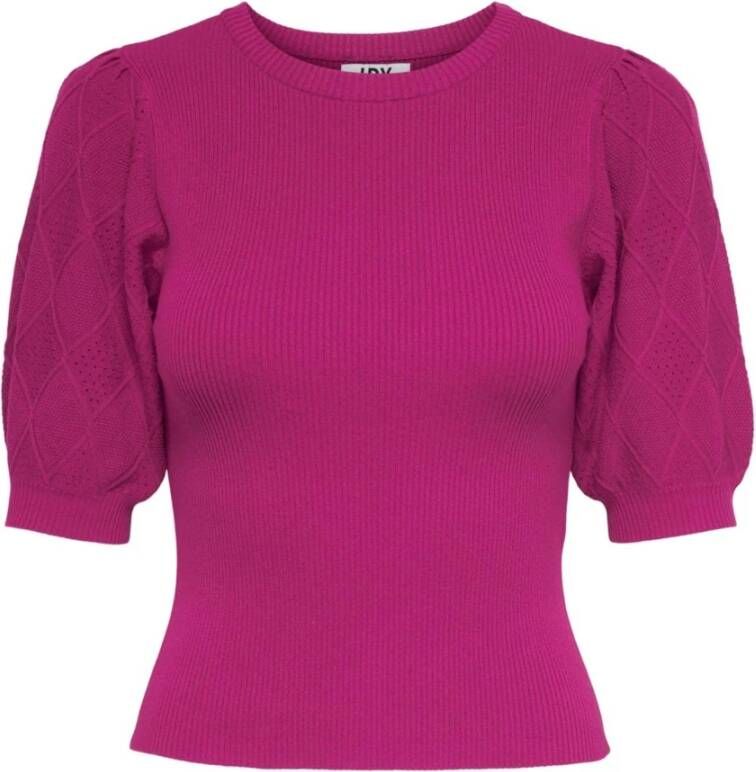 Jacqueline de Yong Fuchsia Gebreide Top Pofmouw Stijl Pink Dames