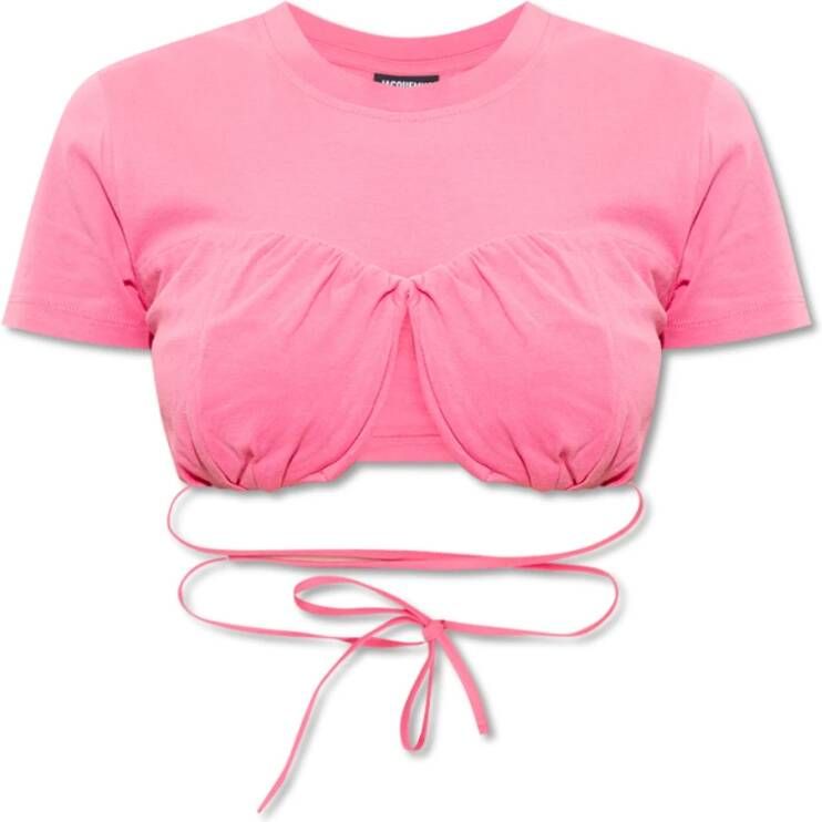 Jacquemus Franse Glamour Cropped T-Shirt Pink Dames