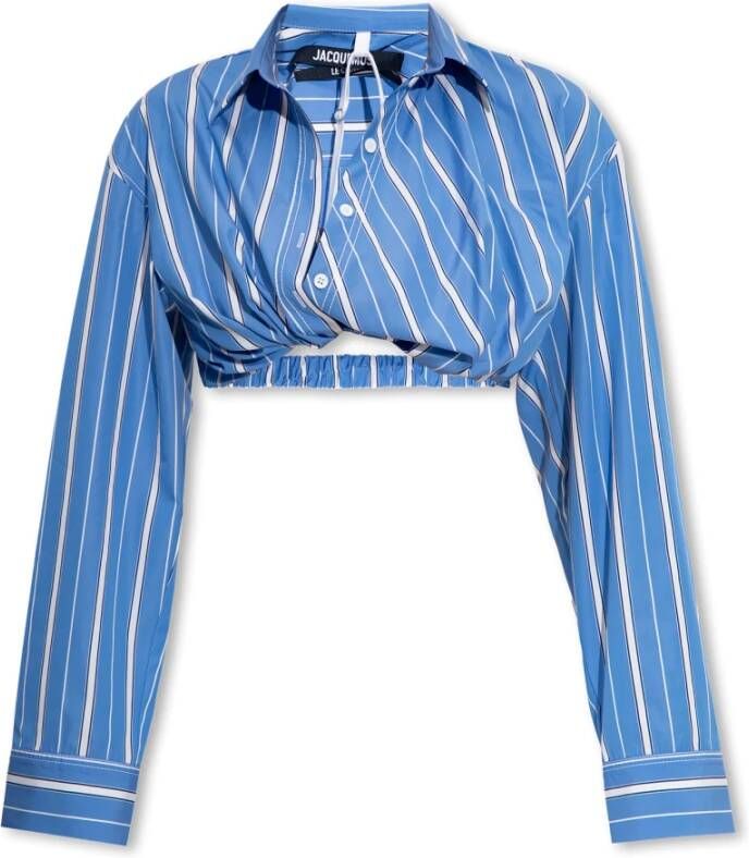 Jacquemus Bahia Streep Shirt met Gedrapeerde Zoom Blue Dames