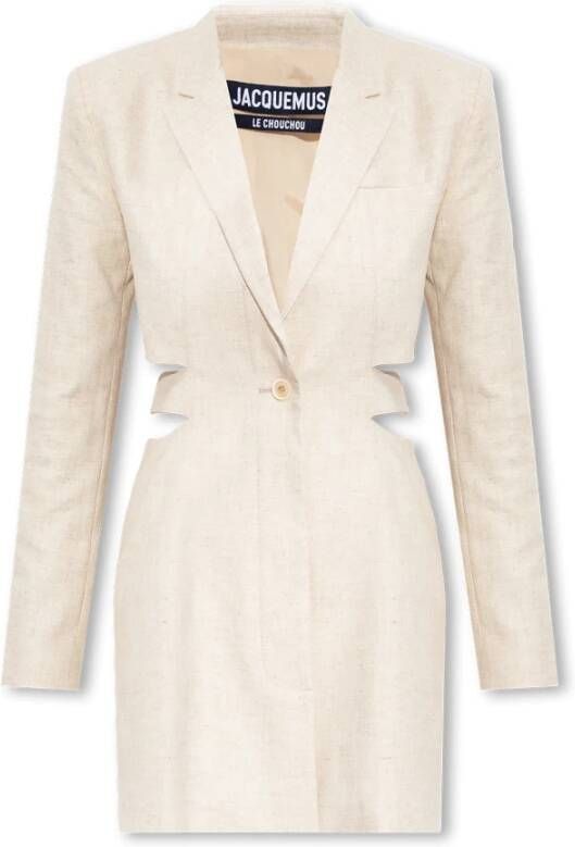 Jacquemus Bari Jurk in Twill met Inkeping Revers Beige Dames