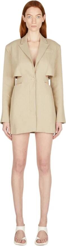 Jacquemus Bari Linnen Jurk Beige Dames