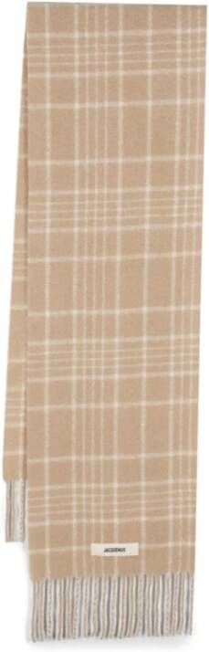 Jacquemus Beige Geruit Gebreid Sjaal met Franje Beige Dames