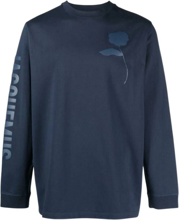 Jacquemus Blauwe T-shirt met Rozenprint en Logomouw Blauw Heren