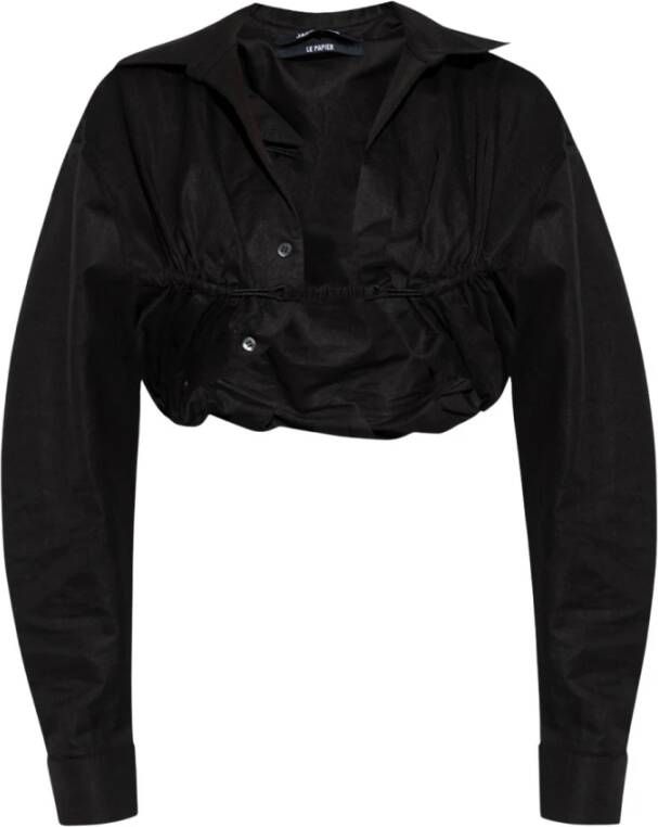 Jacquemus Zwarte Blouse met Spreidkraag en Gerimpeld Detail Black Dames