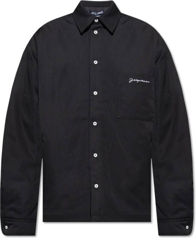 Jacquemus Zwarte Wollen Overhemd Jas met Geborduurd Logo Zwart Heren