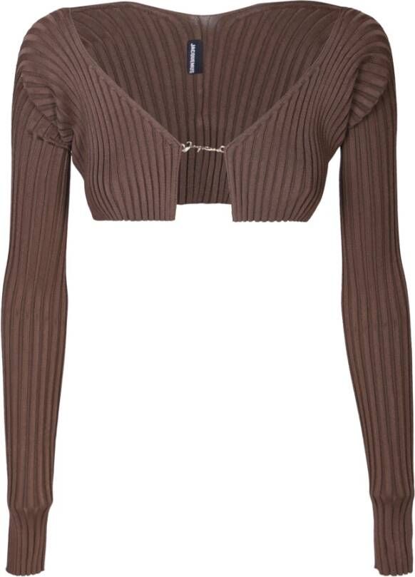 Jacquemus Bruine Geknipte Trui met Logo Plaque Bruin Dames