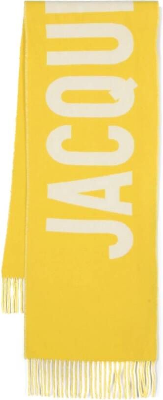 Jacquemus Gele Fringe Logo Wollen Sjaal Yellow Dames