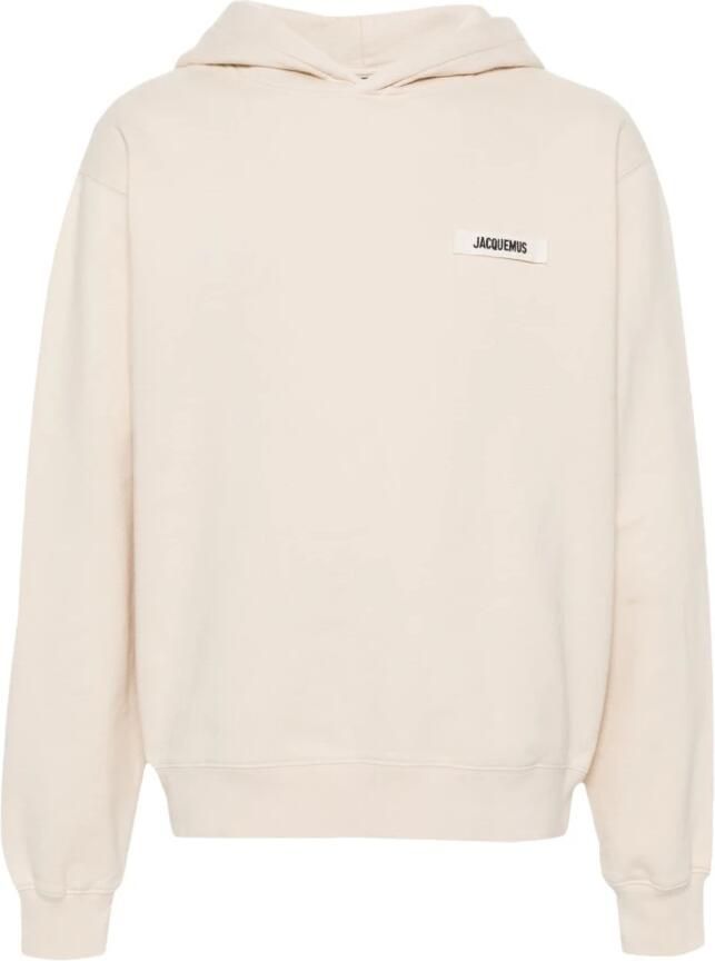 Jacquemus Monogram Patch Katoenen Hoodie Pluche Interieur Beige Heren