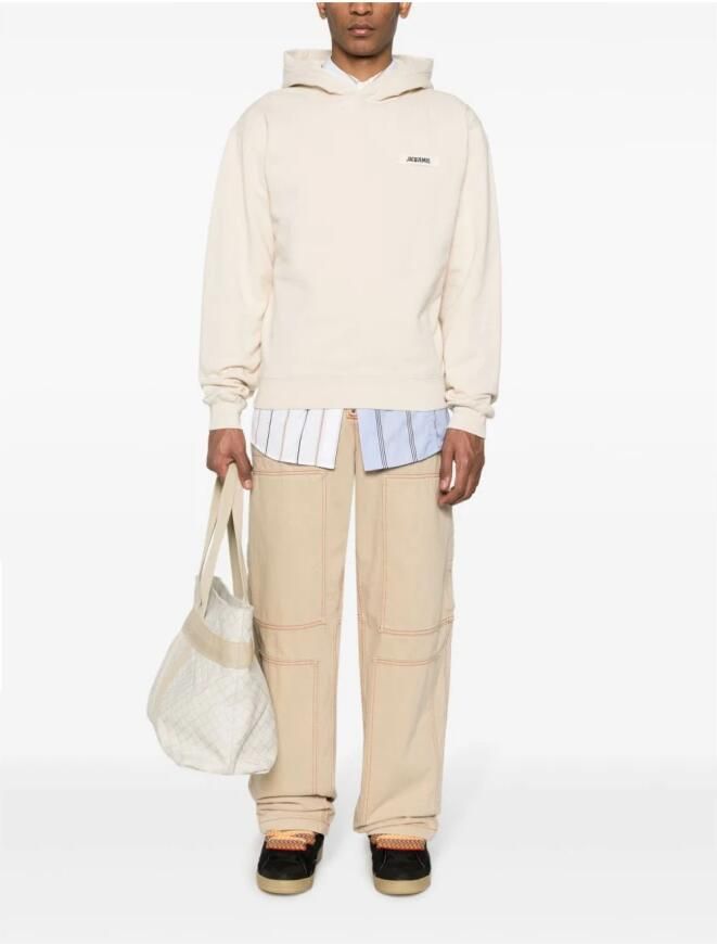Jacquemus Monogram Patch Katoenen Hoodie Pluche Interieur Beige Heren - Foto 5