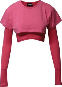 Jacquemus Le Double Cropped T-shirt in Pink Cotton Roze Dames