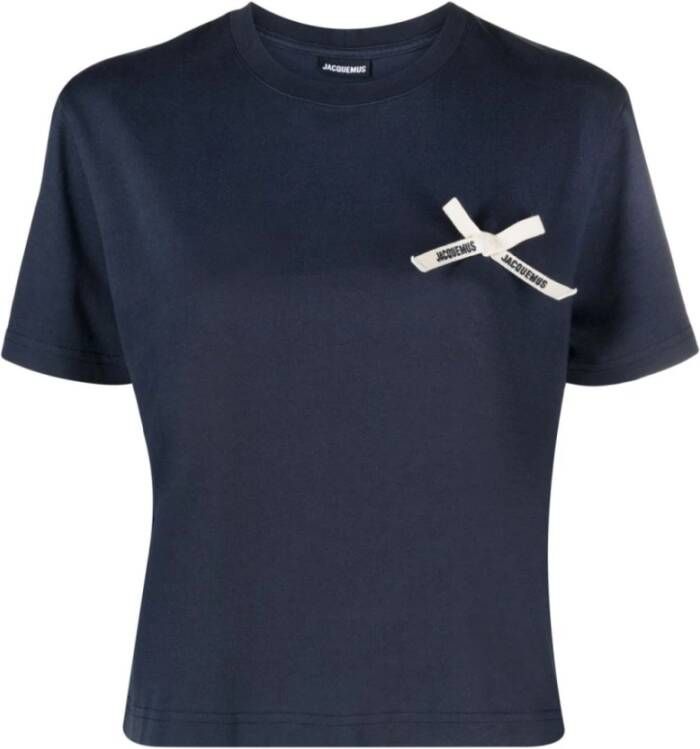 Jacquemus Navy Blauw Katoenen T-shirt met Logo Lint Blauw Dames