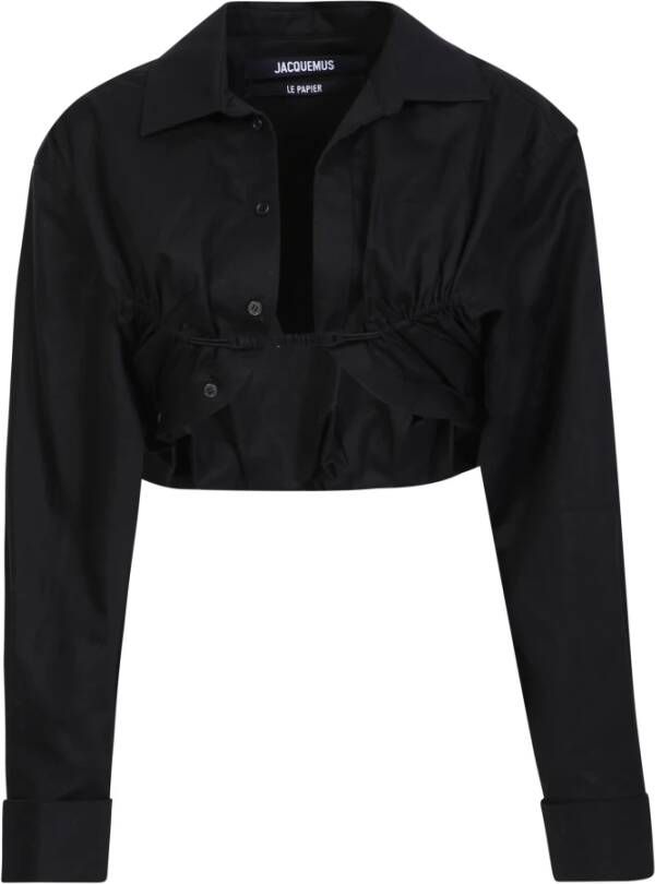 Jacquemus Zwarte Crop Shirt met Ruches Zwart Dames