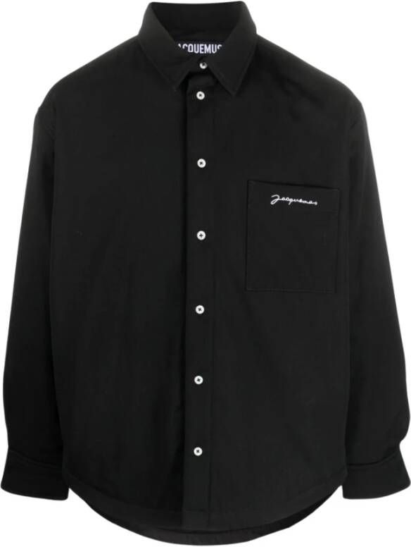 Jacquemus Zwarte Wollen Overhemd Jas met Geborduurd Logo Zwart Heren