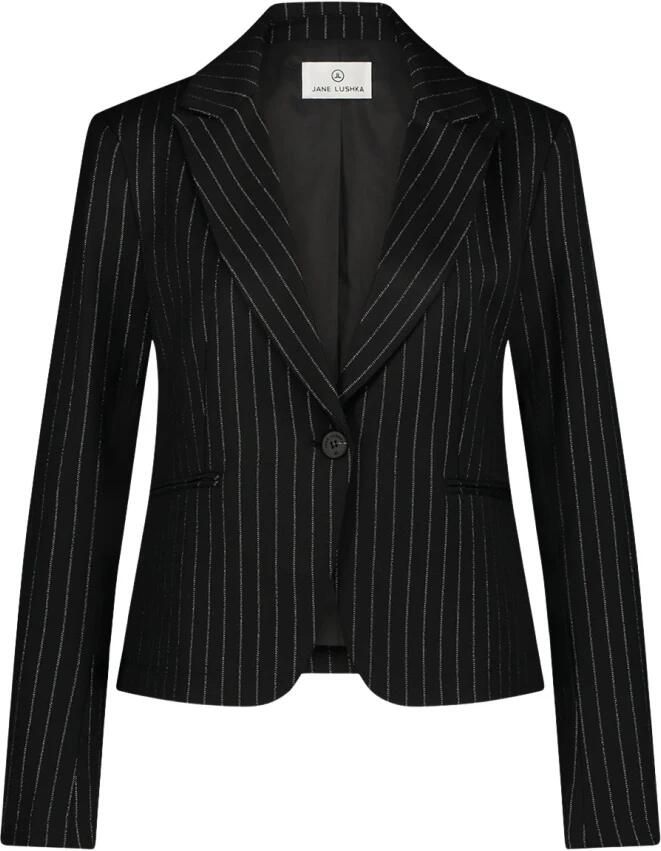 Jane Lushka getailleerde blazer Elvira met krijtstreep zwart wit