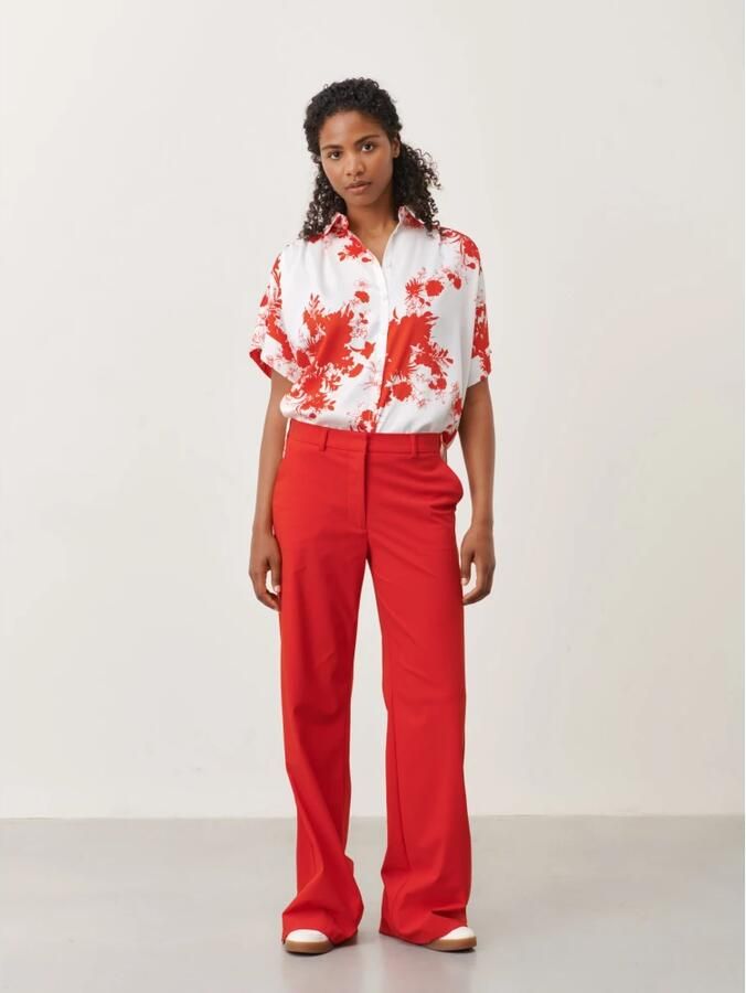 Jane Lushka wide leg broek Yvette van travelstof rood