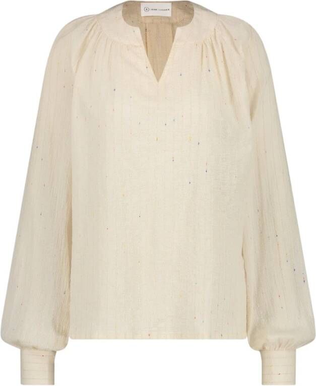 Jane Lushka Linnen Statement Mouw Blouse Beige Dames