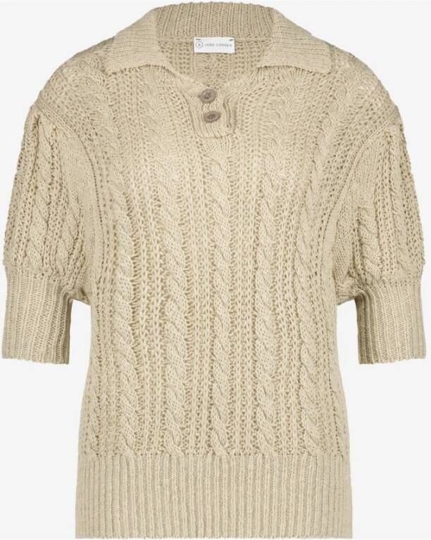 Jane Lushka Beige Wol-Linnen V-Hals Pullover Beige Dames