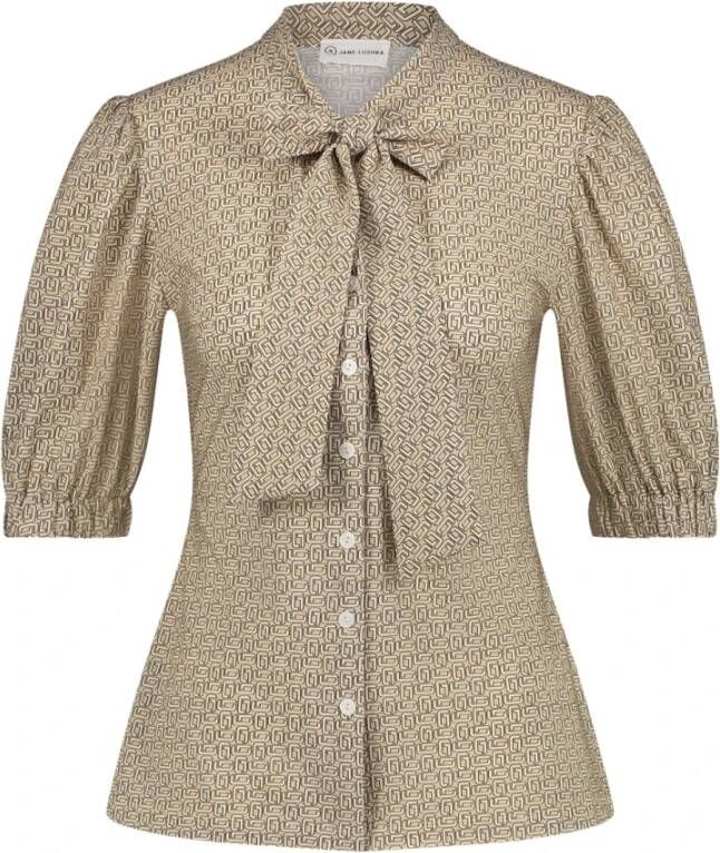 Jane Lushka Beige Melange Technische Jersey Blouse Beige Dames