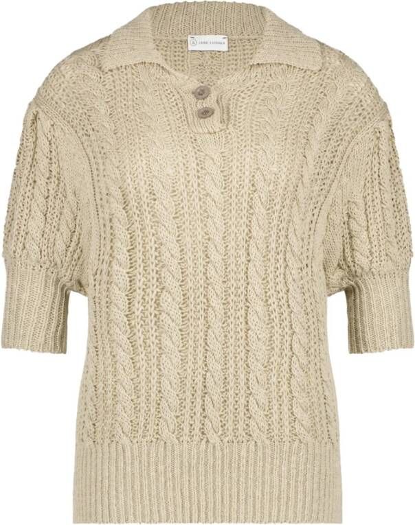 Jane Lushka Beige Wol-Linnen V-Hals Pullover Beige Dames