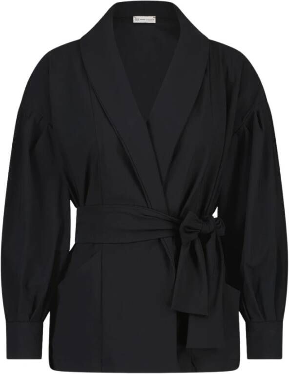 Jane Lushka Zwarte Technische Jersey Kimono Blazer Zwart Dames