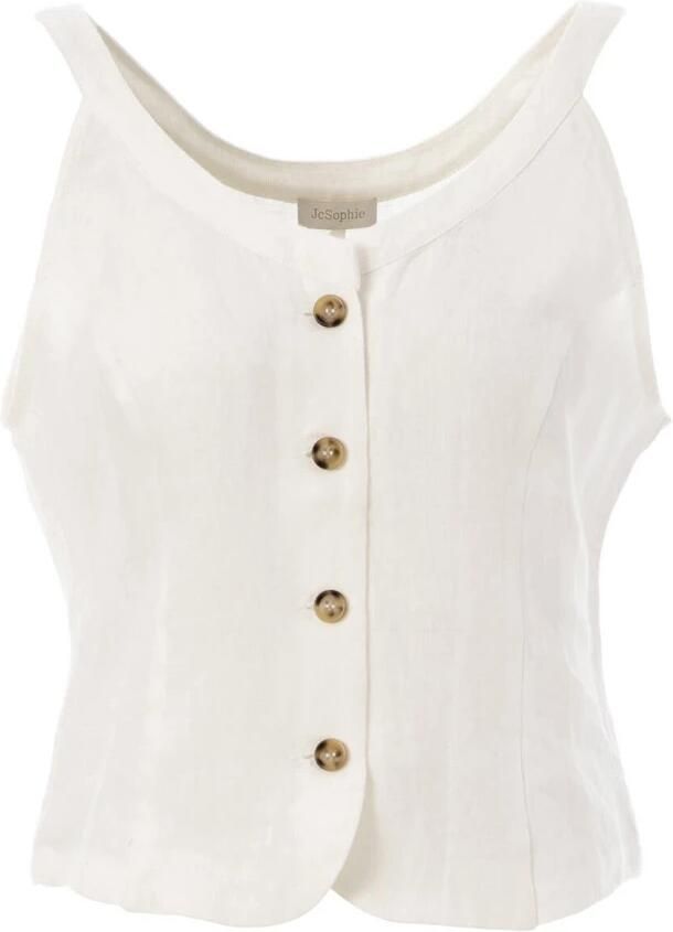 JC Sophie Linnen Gilet Top met Knopen Beige Dames