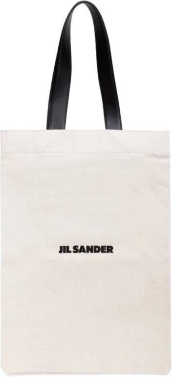 Jil Sander Extra grote canvas tote tas met contrasterende logo print Beige Heren