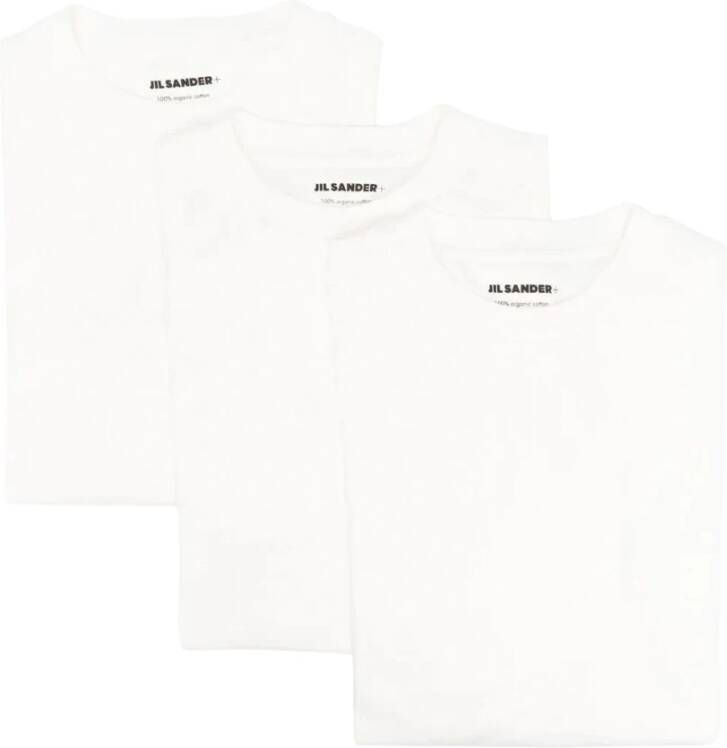 Jil Sander Biologisch Katoenen Logo Patch Longsleeve T-Shirt 3 Pack White Heren