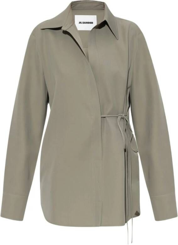 Jil Sander Saliegroene wollen blouse met brede kraag Green Dames