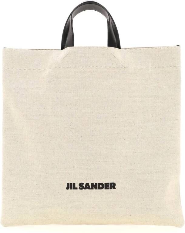 Jil Sander Logo-Print Linnen Tote Bag White Heren