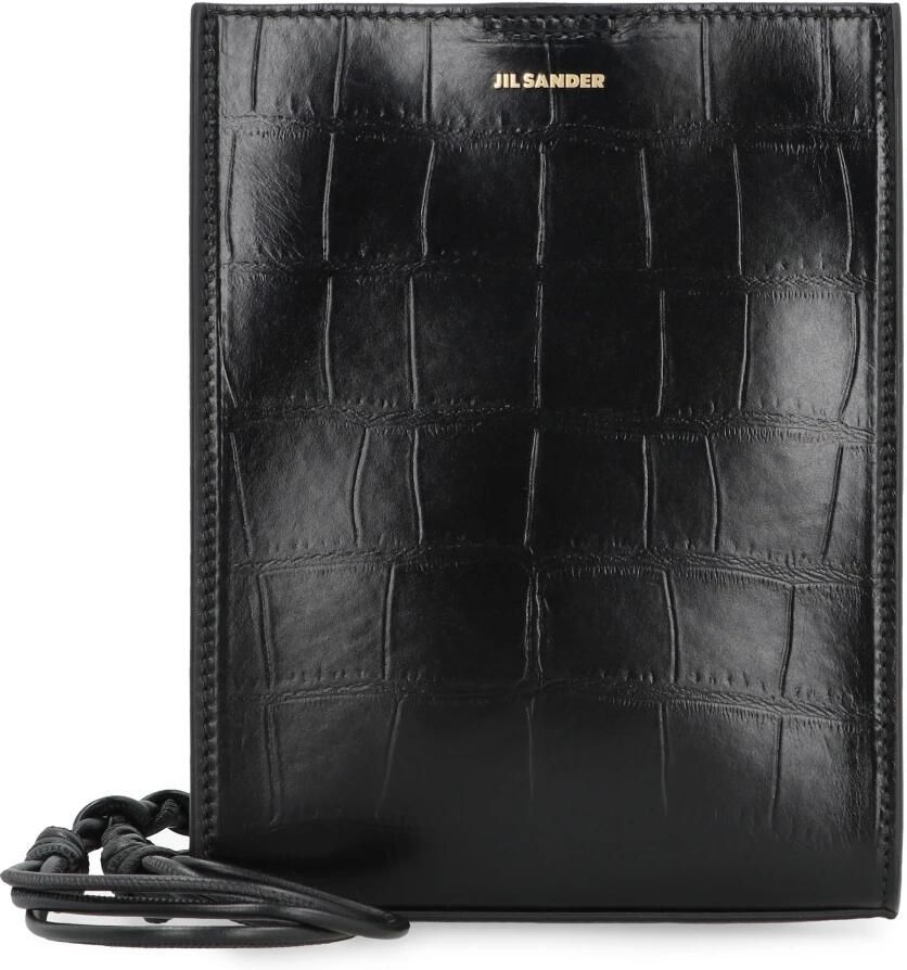 Jil Sander Shoppers Tangle Small Crossbody Leather Black in zwart
