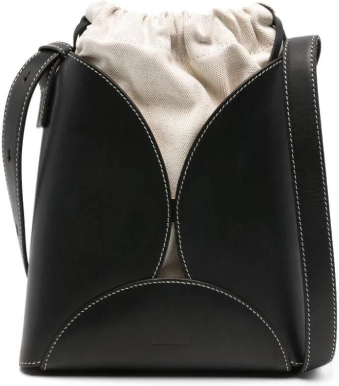 Jil Sander Zwarte Curve Schoudertas met Trekkoordsluiting Black Dames