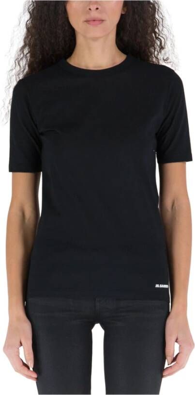 Jil Sander Zwart Logo Print Katoenen T-shirt voor Dames Black Dames