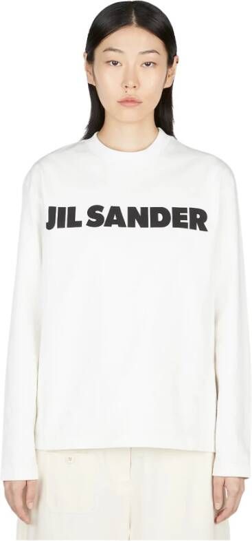 Jil Sander Katoenen Logo Print Longsleeve T-shirt Wit Dames
