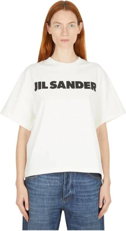 Jil Sander Katoenen Logo Print T-Shirt Wit Dames