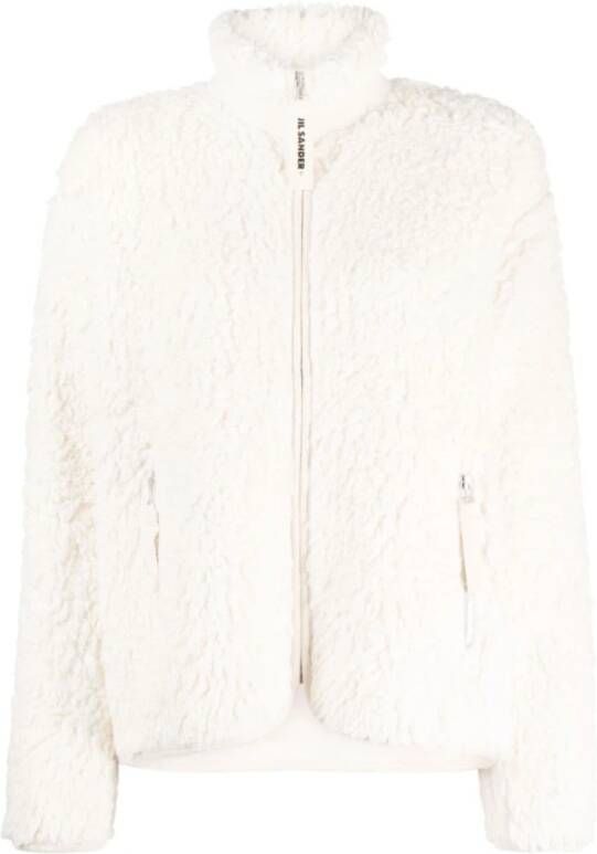 Jil Sander Katoenen Zip-Up Fleece Sweater White Dames