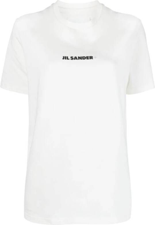 Jil Sander Logo-Print Katoenen T-Shirt in Wit White Dames