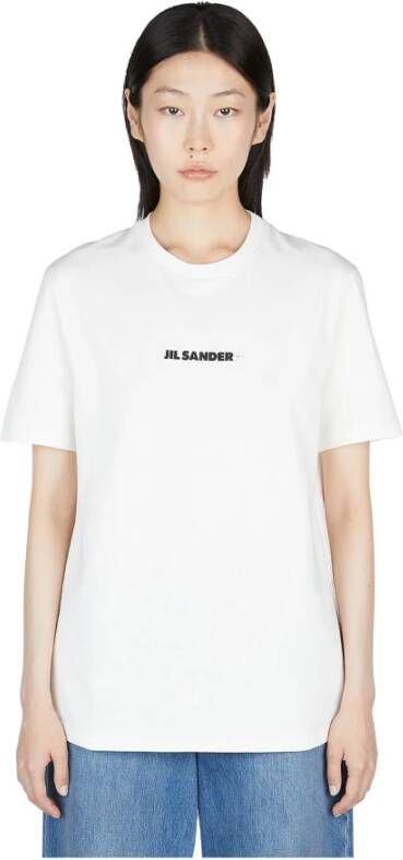 Jil Sander Logo Print Katoenen T-Shirt Wit Dames