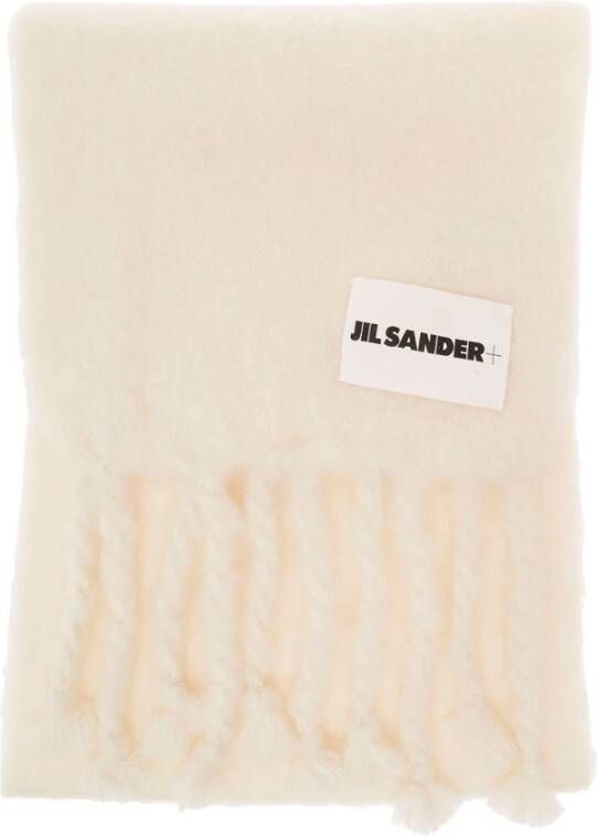 Jil Sander Luxe Mohair Blend Winter Sjaal White Dames