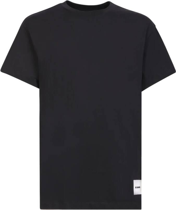 Jil Sander Minimalistisch Zwart T-Shirt met Logo Patch Zwart Heren