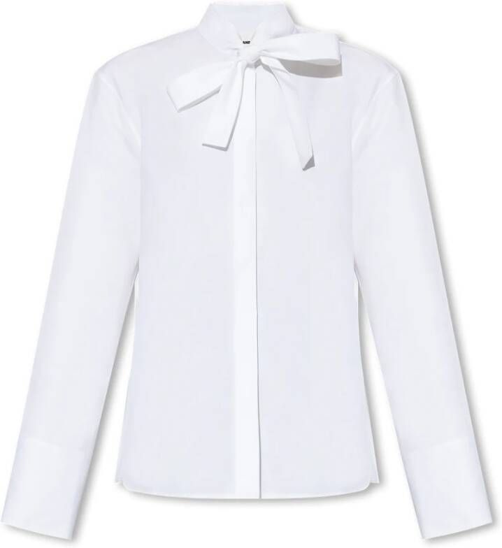 Jil Sander Katoenen Poplin Overhemd met Sjaal Detail White Dames