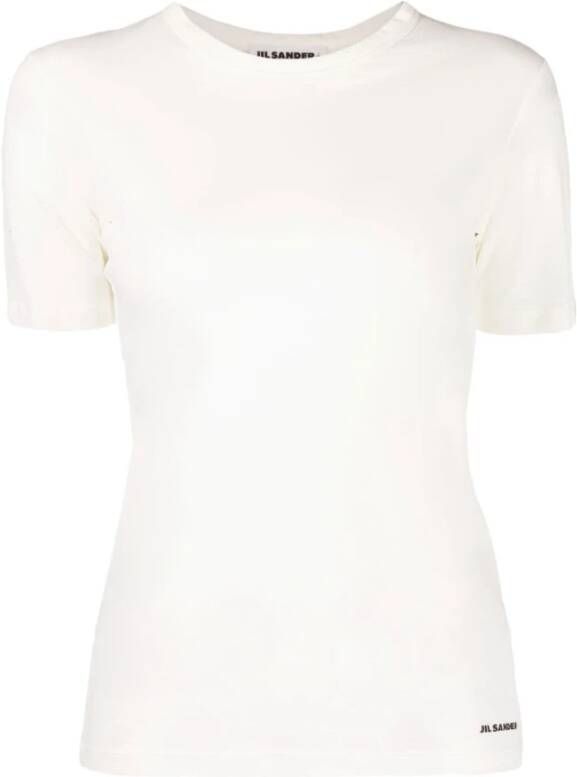 Jil Sander Witte Katoenen T-shirt met Contrastlogo White Dames
