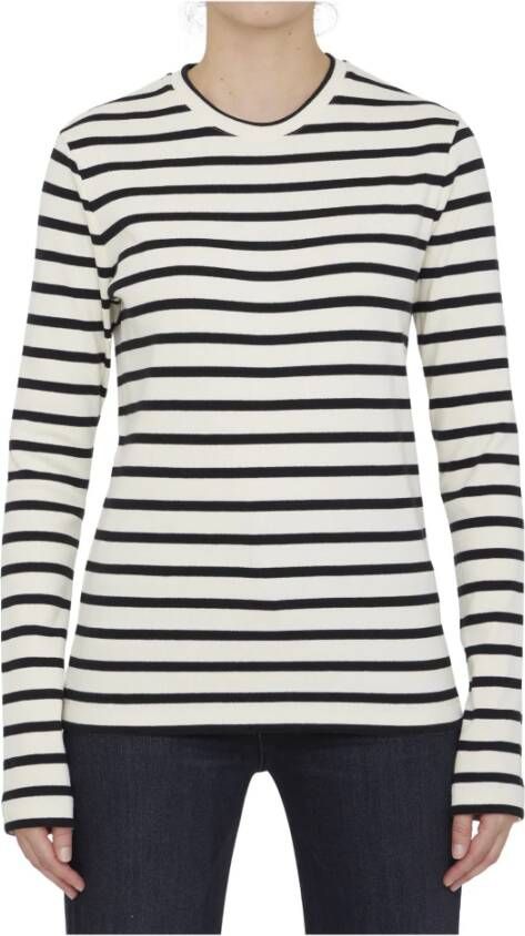 Jil Sander Katoenen Gestreept T-Shirt White Dames