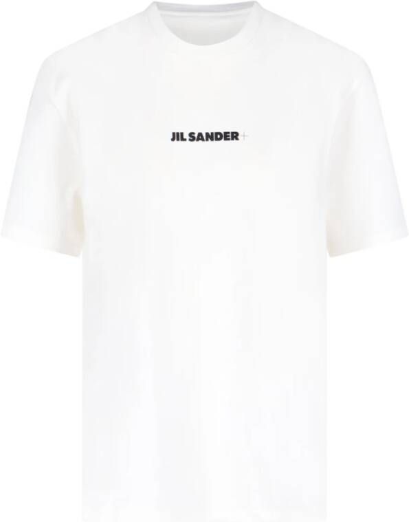 Jil Sander Logo-Print Katoenen T-Shirt in Wit White Dames