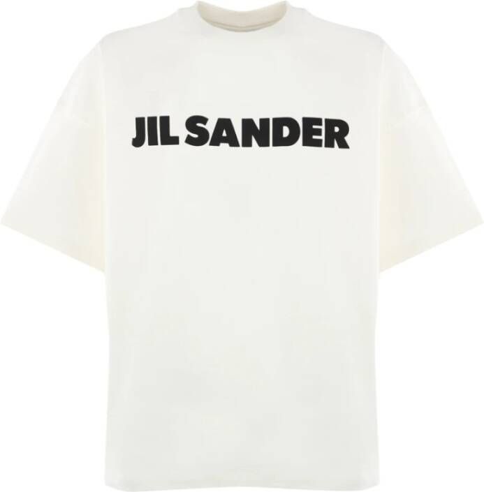 Jil Sander Witte Crew Neck T-shirts en Polos met Bedrukt Logo White Heren