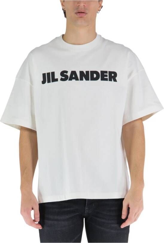 Jil Sander Witte Crew Neck T-shirts en Polos met Bedrukt Logo White Heren