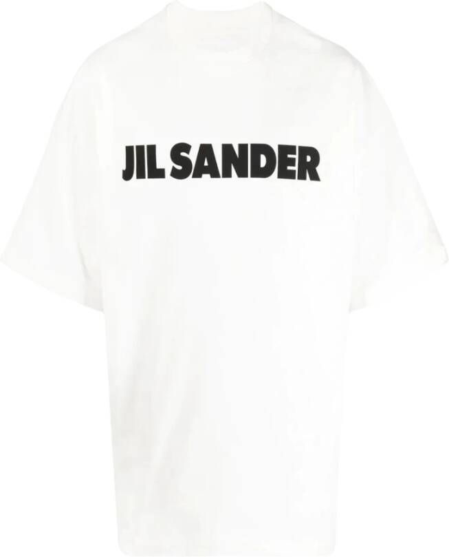 Jil Sander Witte Katoenen Logo Print T-shirt White Heren